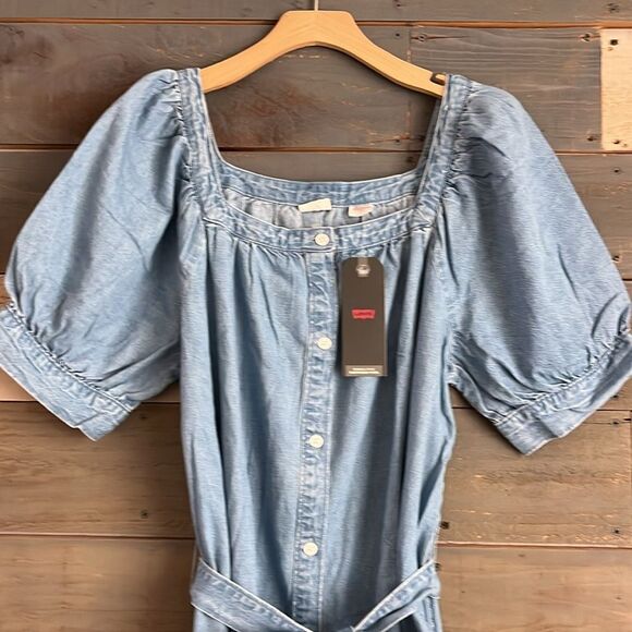 NWT Levi's Women's Midi Denim Shirt Dress Mika Balloon Short Sleeves - Picture 6 of 16